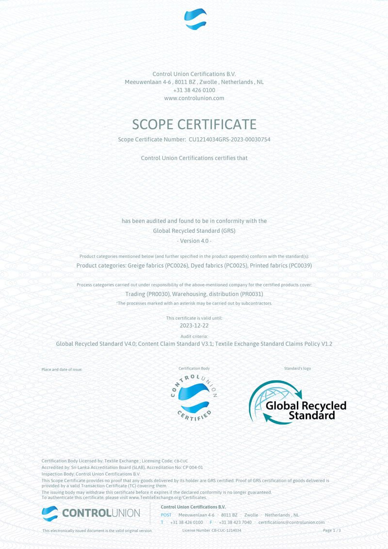 GRS Certification Report - Global Recycled Standard