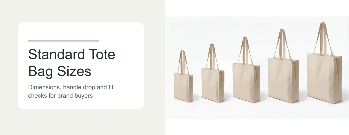 Standard tote bag sizes and dimensions guide for brand buyers