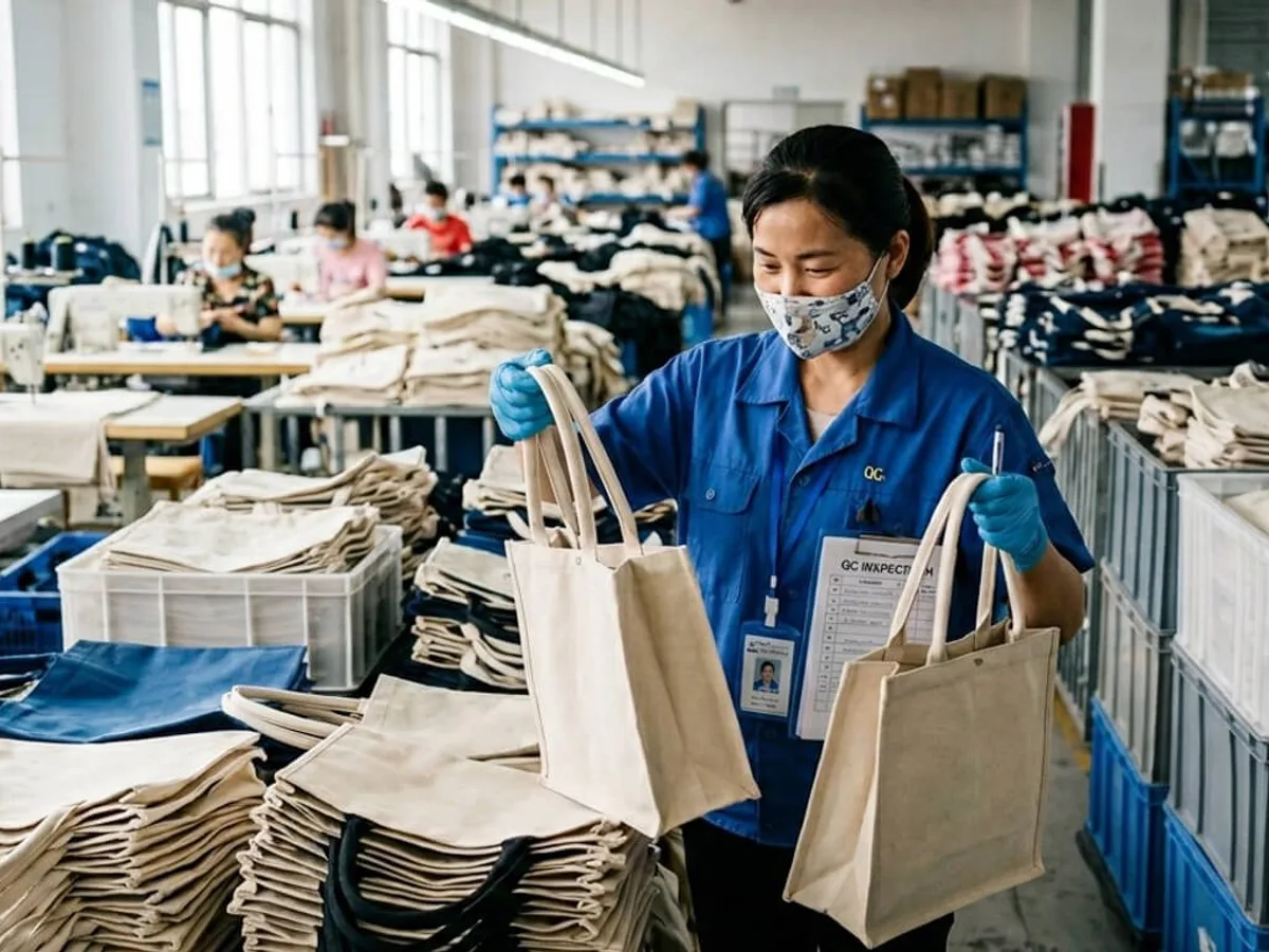 Tote bag quality inspection before bulk production packing