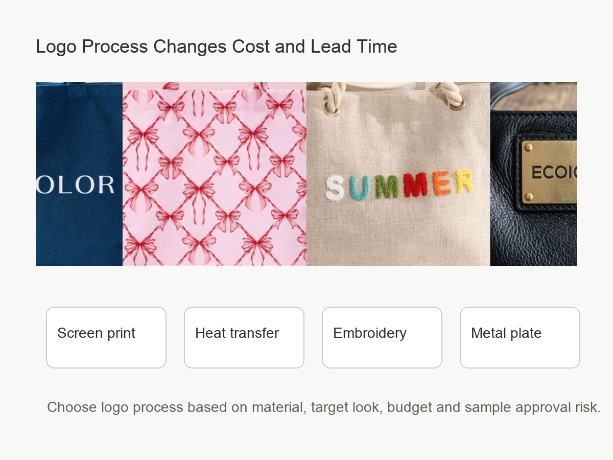 Logo process and accessory cost comparison for custom GWP tote bags
