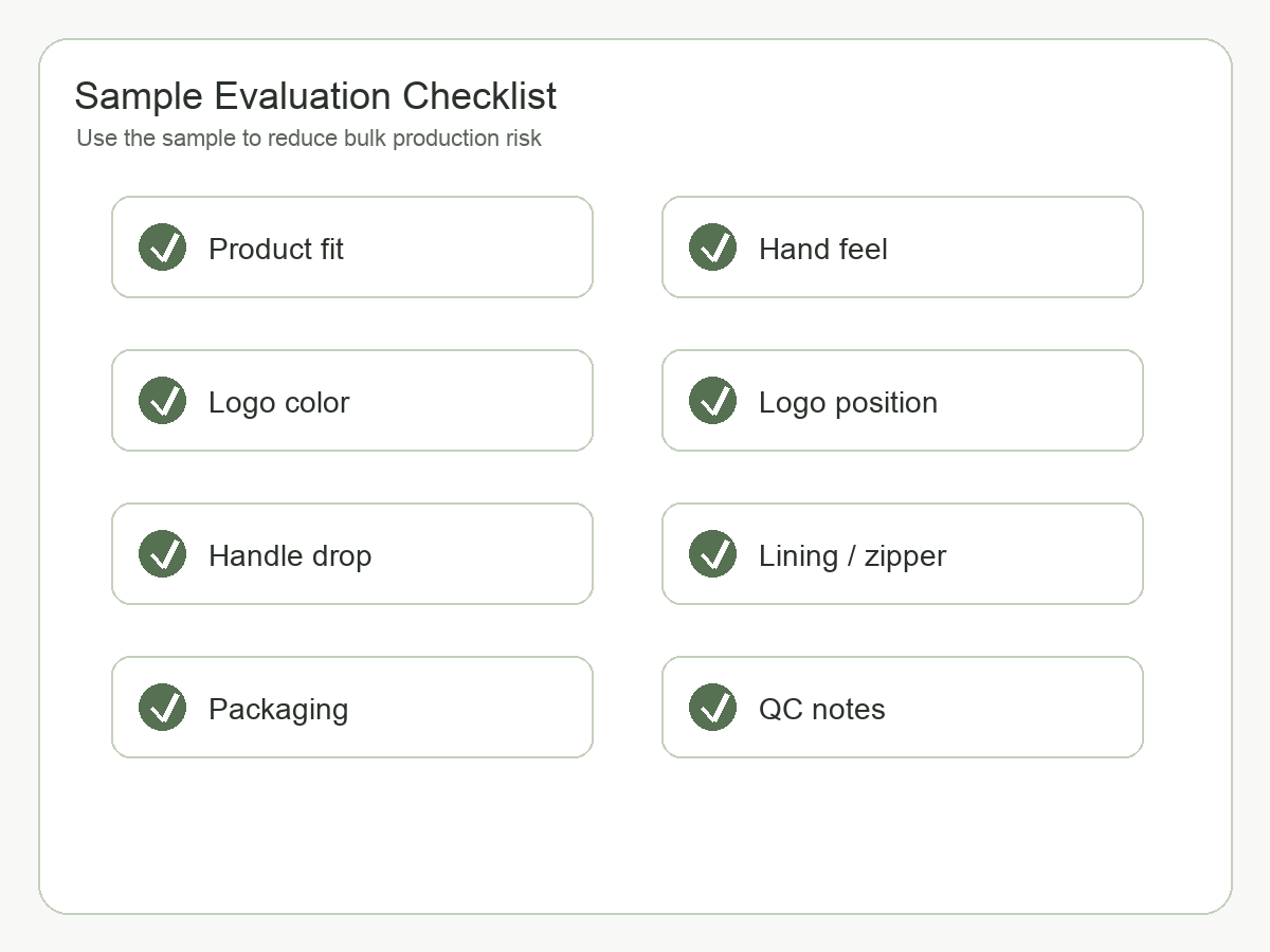 Custom GWP tote bag sample evaluation checklist