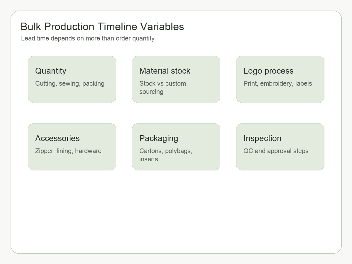 Bulk production timeline variables for beauty GWP tote bags