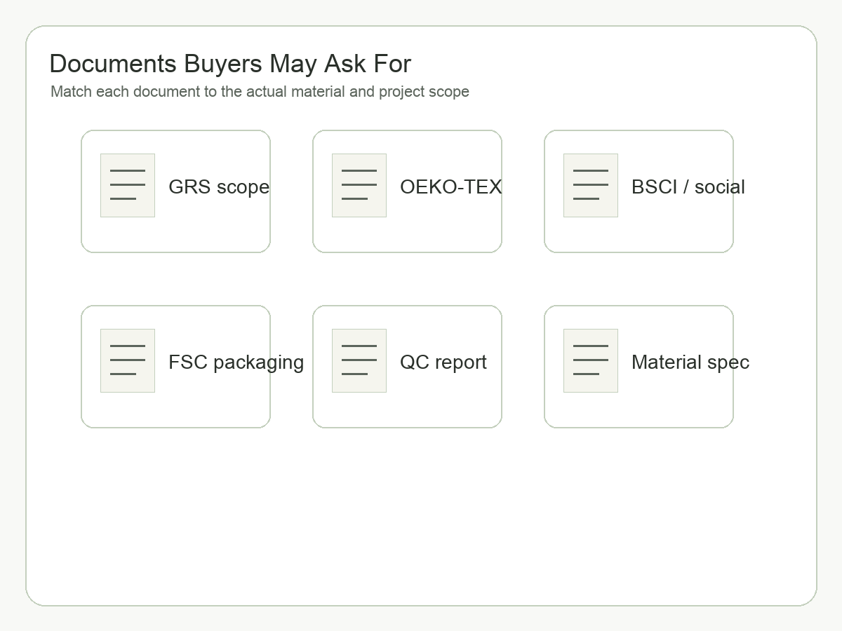 GRS BSCI OEKO-TEX FSC document checklist for GWP tote bag sourcing
