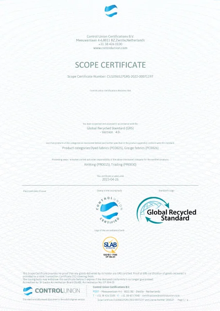 Global Recycled Standard (GRS) certificate badge