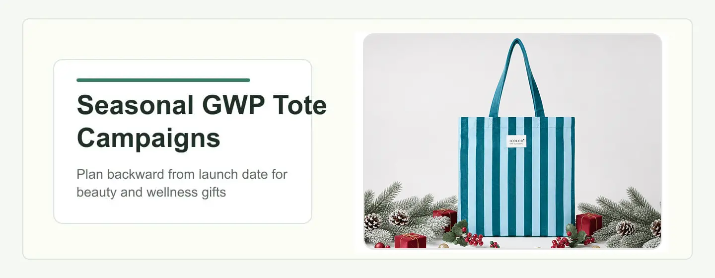 Seasonal GWP tote campaign planning for beauty and wellness brands