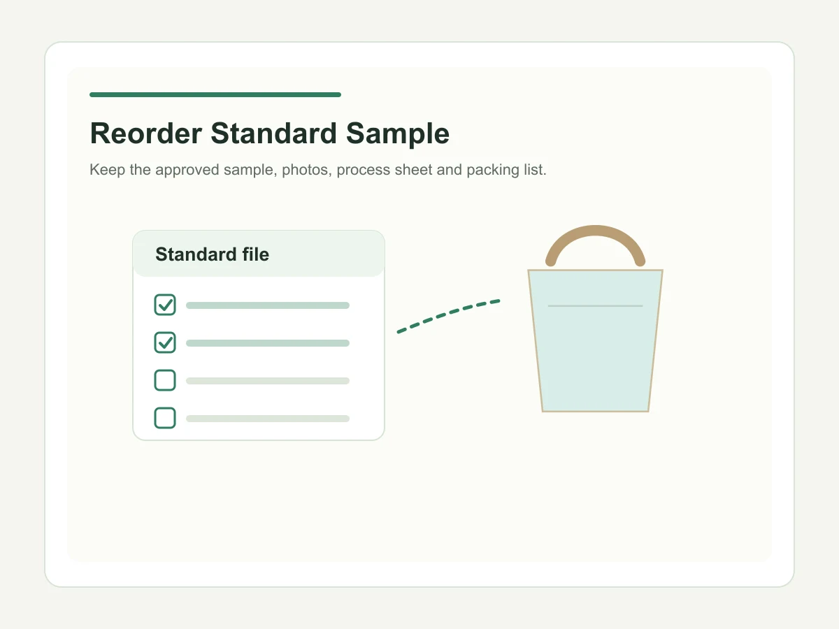 Custom tote bag reorder standard sample file for repeat production