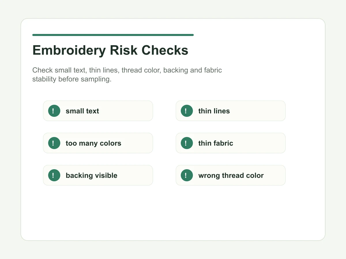 Embroidery logo risk checks for custom tote bags