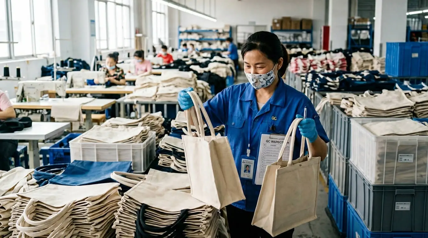 Factory sample check for embroidered tote bags