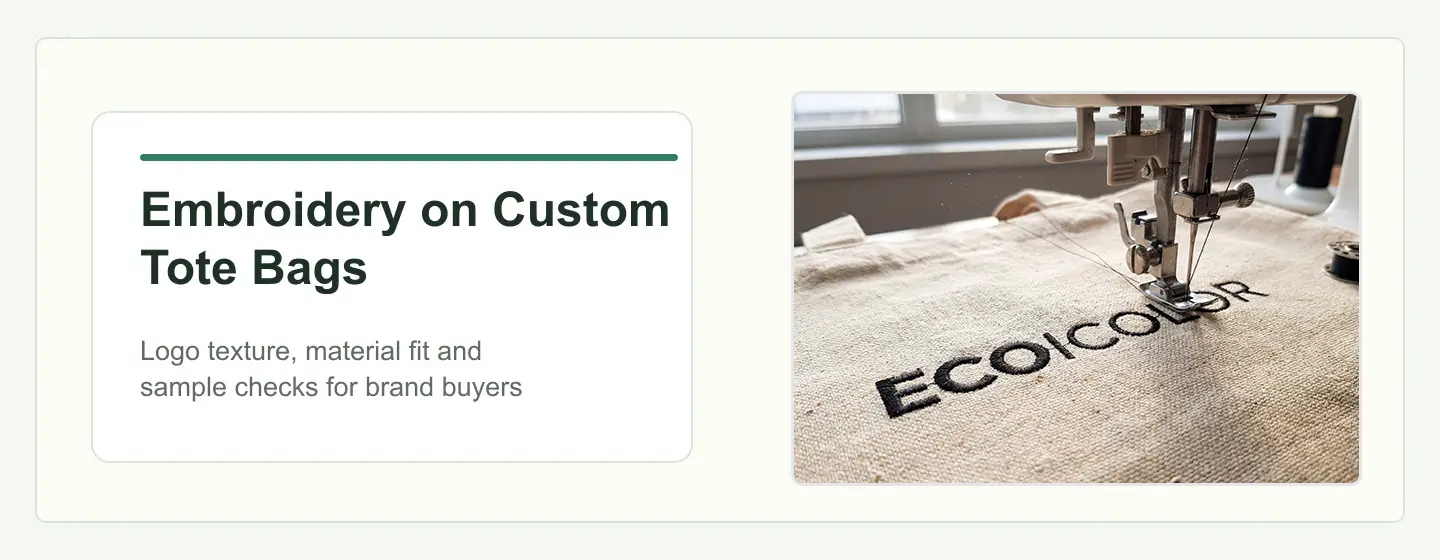 Embroidery custom tote bags for brand buyers