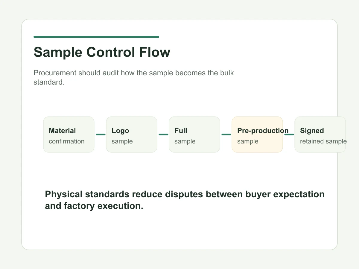 Sample control audit flow for custom tote bag suppliers