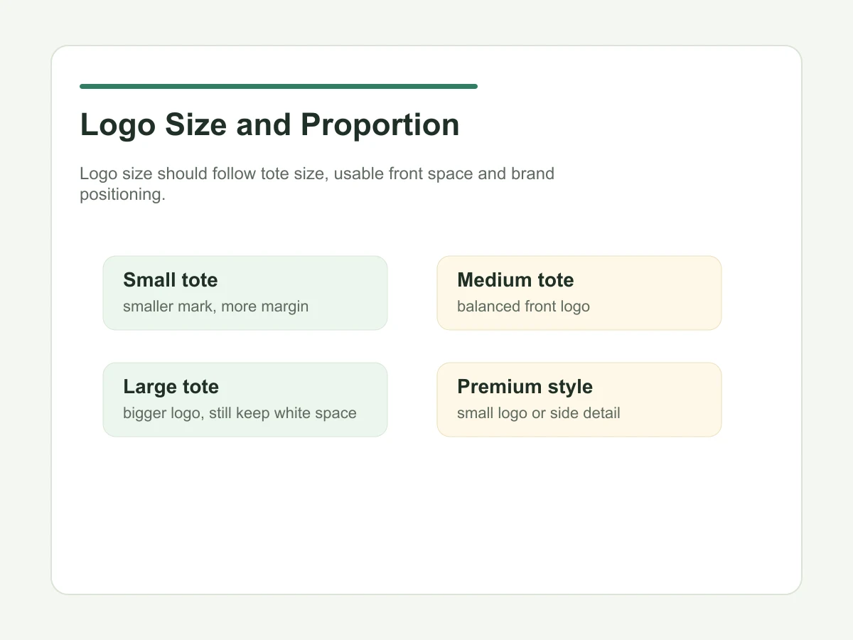 Logo size and proportion guide for custom tote bags