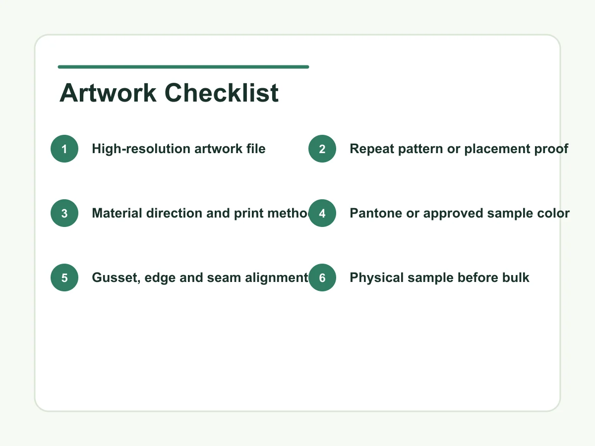 All-over print tote bag artwork checklist before sampling