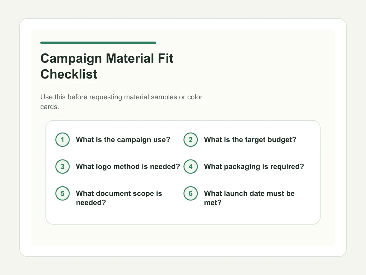 Campaign material fit checklist for custom tote bag buyers