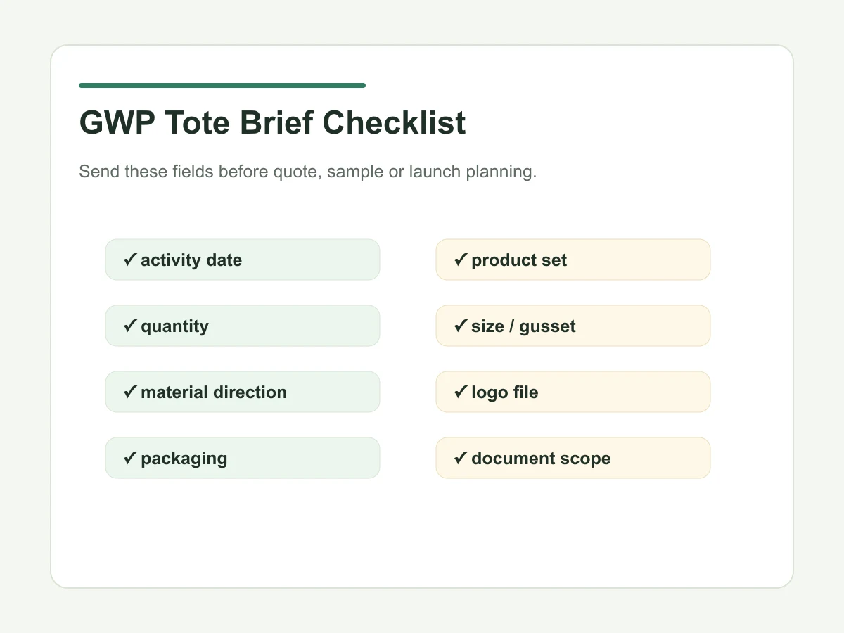 GWP tote bag brief checklist for beauty buyers