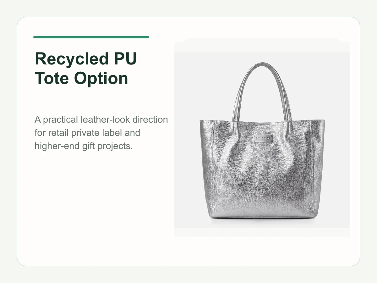 Recycled PU vegan leather tote option for brand buyers