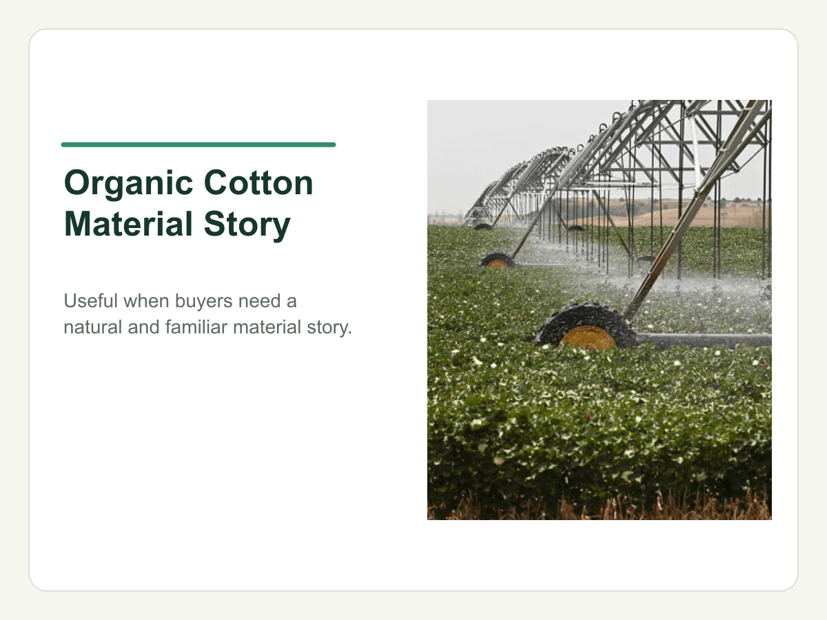 Organic cotton source and brand story for tote bag projects