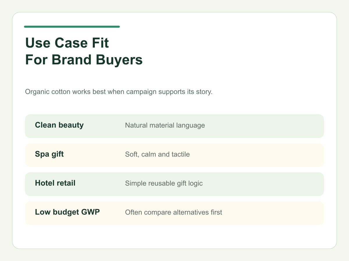 Organic cotton tote use case fit for beauty wellness and hotel projects