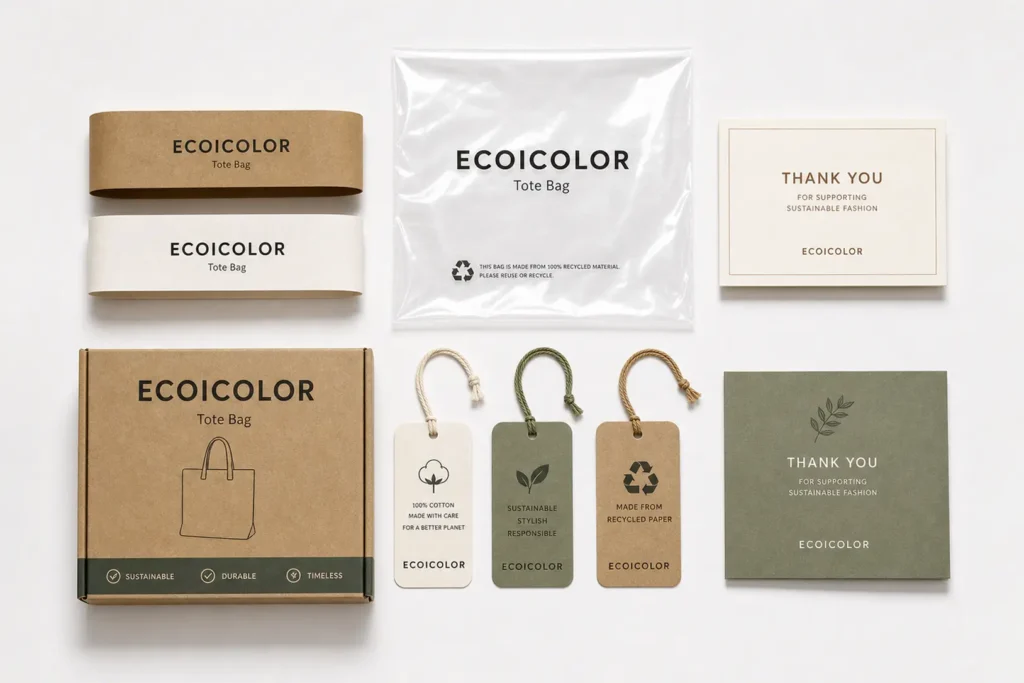 Retail packaging and paper card for private label canvas tote bags