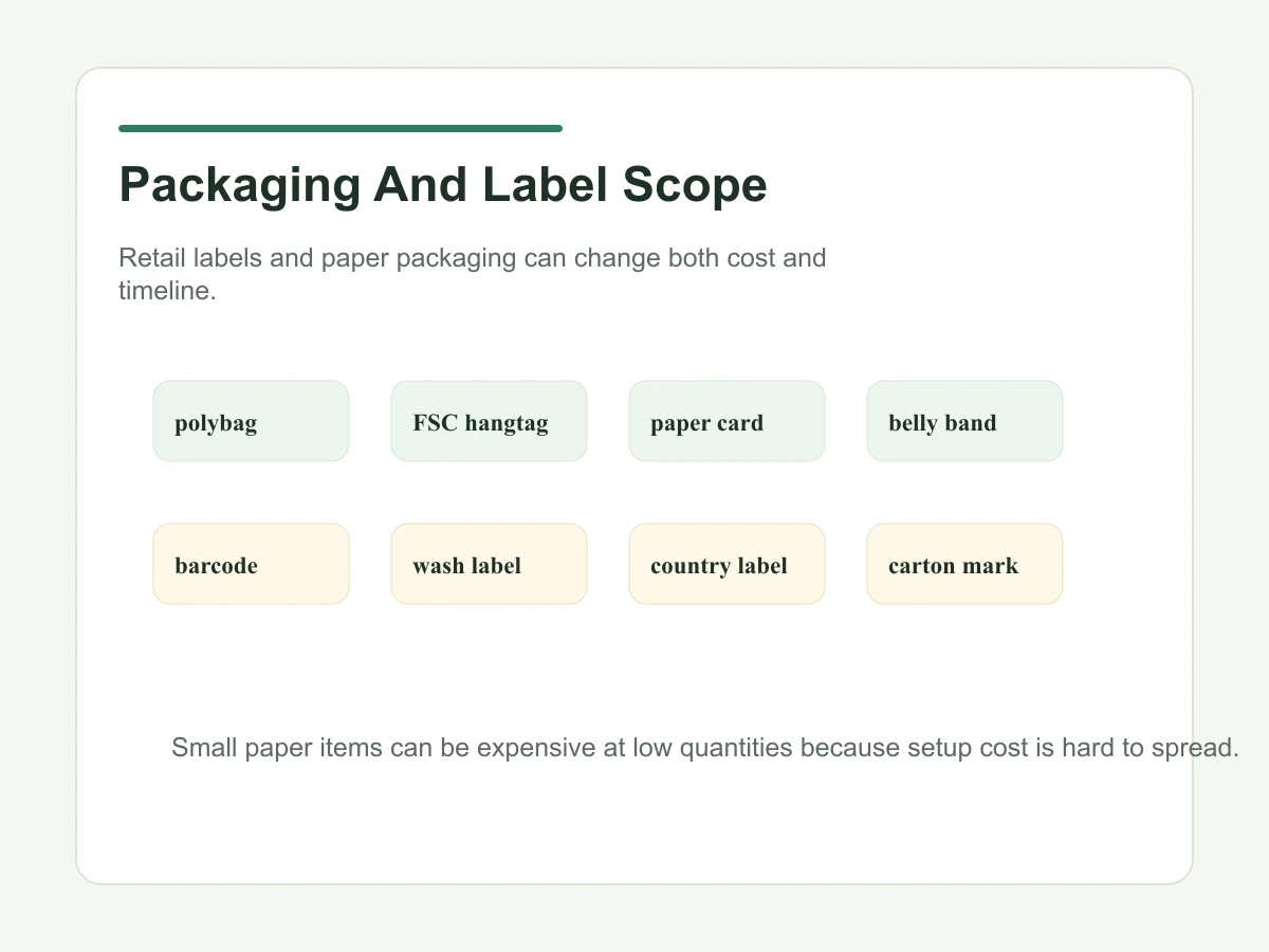 Packaging label and hangtag planning for hotel welcome tote bags
