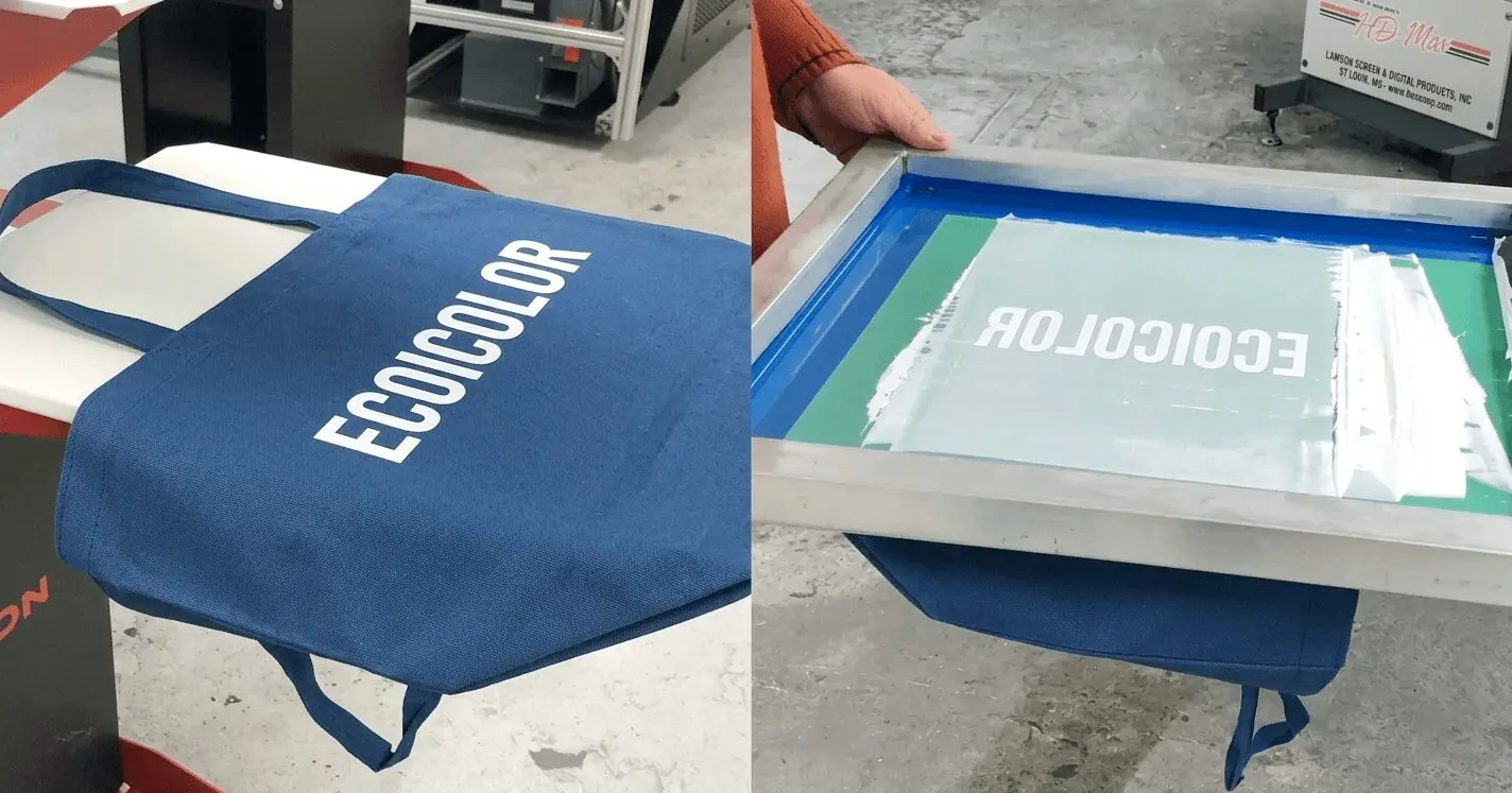 Logo area and stitching finish for custom tote bag sample