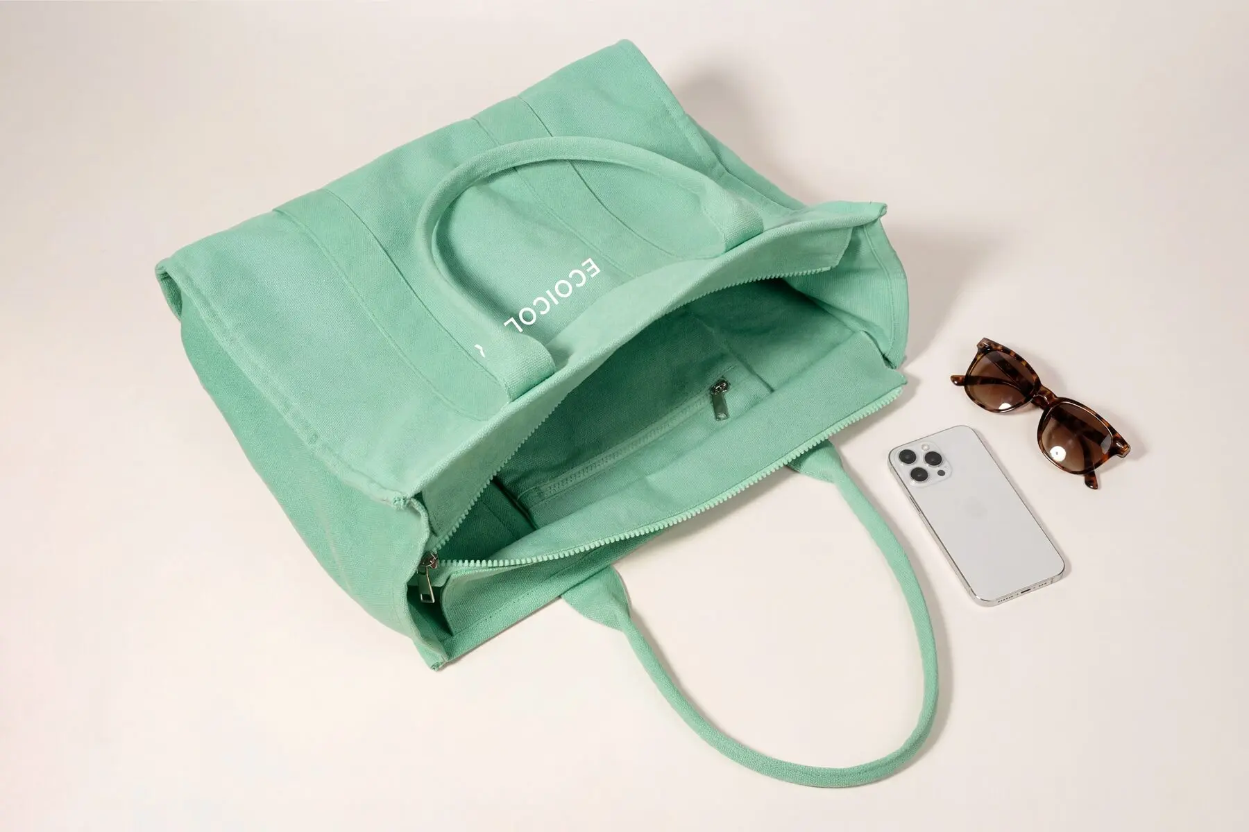 Reinforced handle stitching on custom tote bag sample
