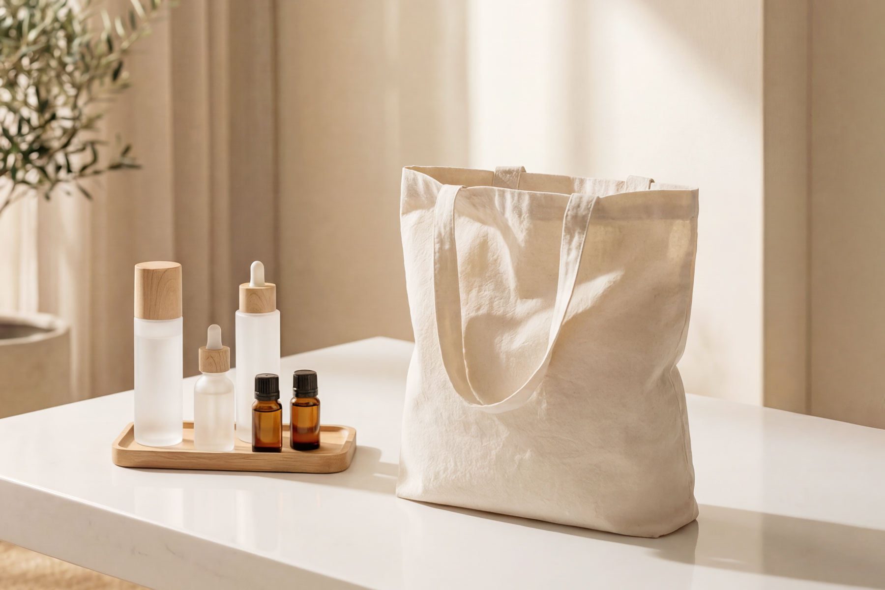 Wellness beauty collection tote bag scene for spa and cosmetic brands