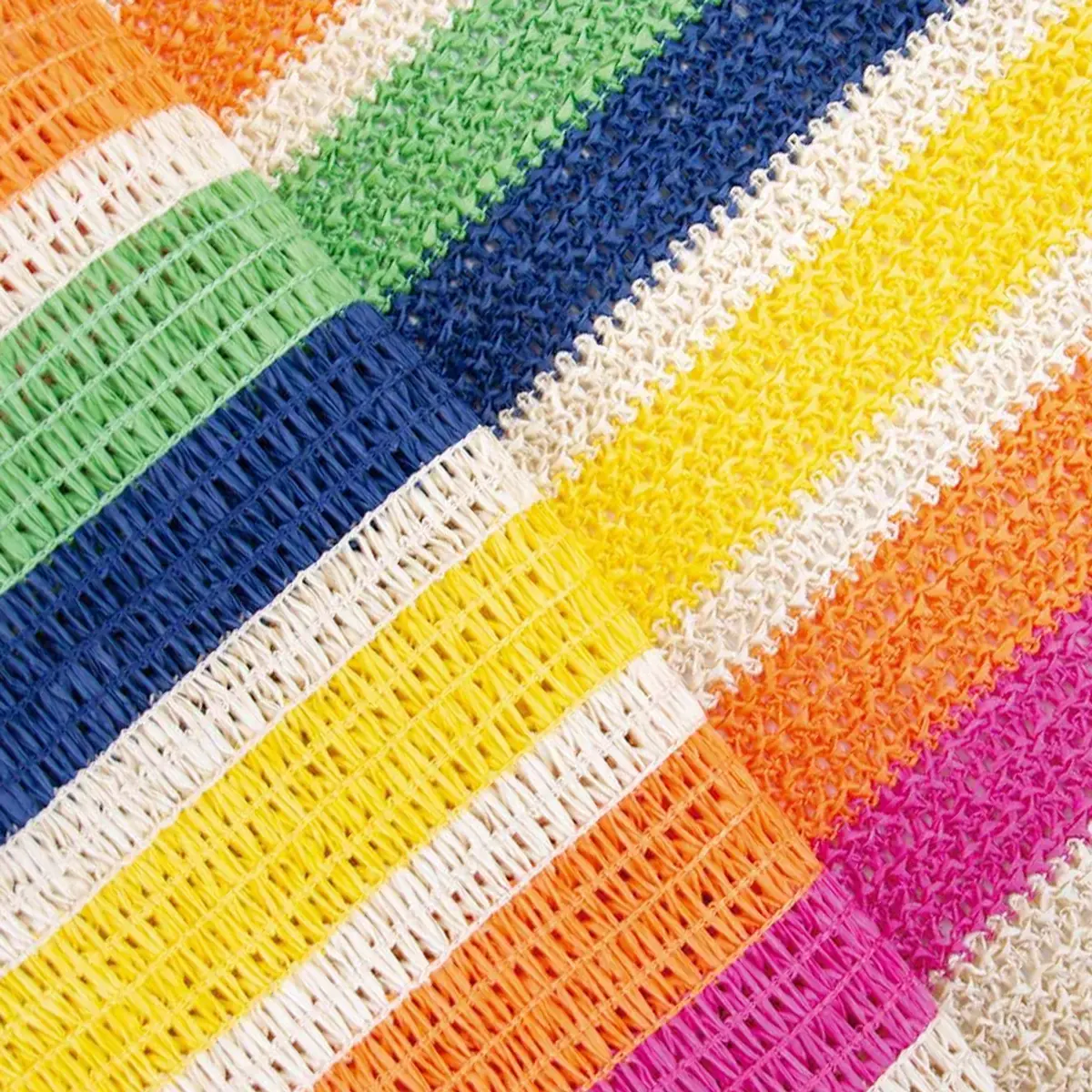 Woven specialty tote material route including paper woven raffia and cotton cord