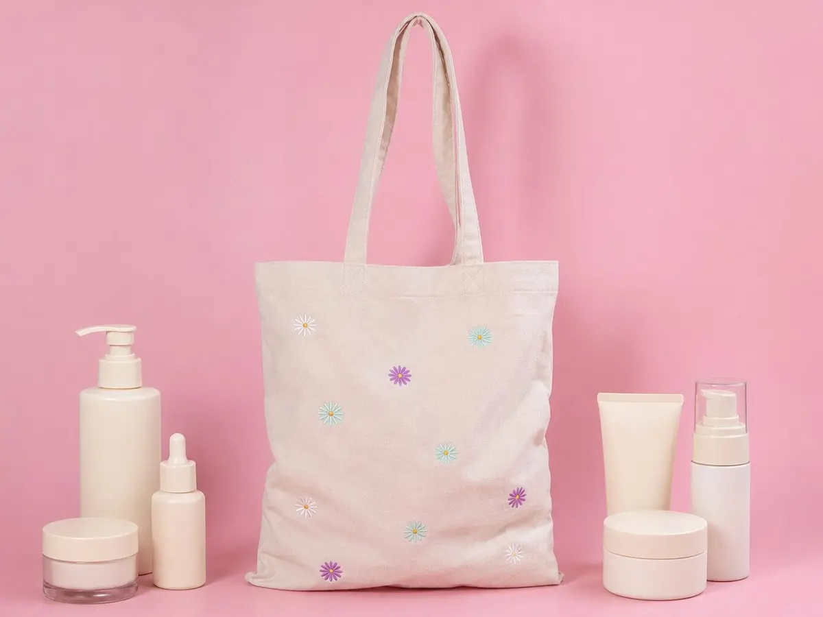 Custom tote sample with contents for venue handoff approval