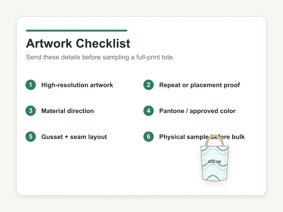 Artwork checklist for nonprofit fundraising tote bags