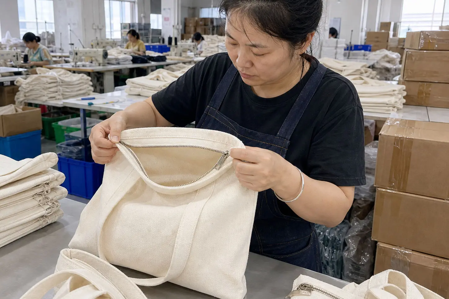 University orientation tote QC before campus shipment