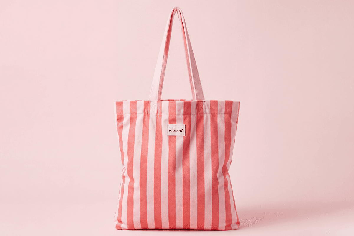 Striped tote bag sample before split shipment and carton allocation