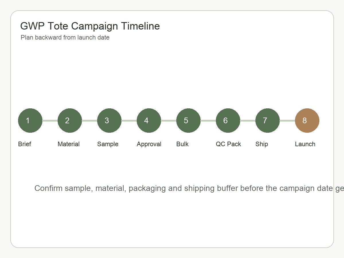Campaign timeline for urgent custom tote bag brief to launch planning