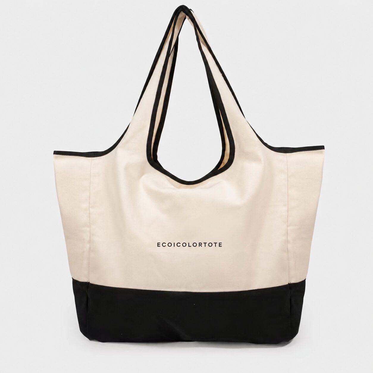 100% recycled cotton color-block tote with long shoulder handles for Pantone color approval