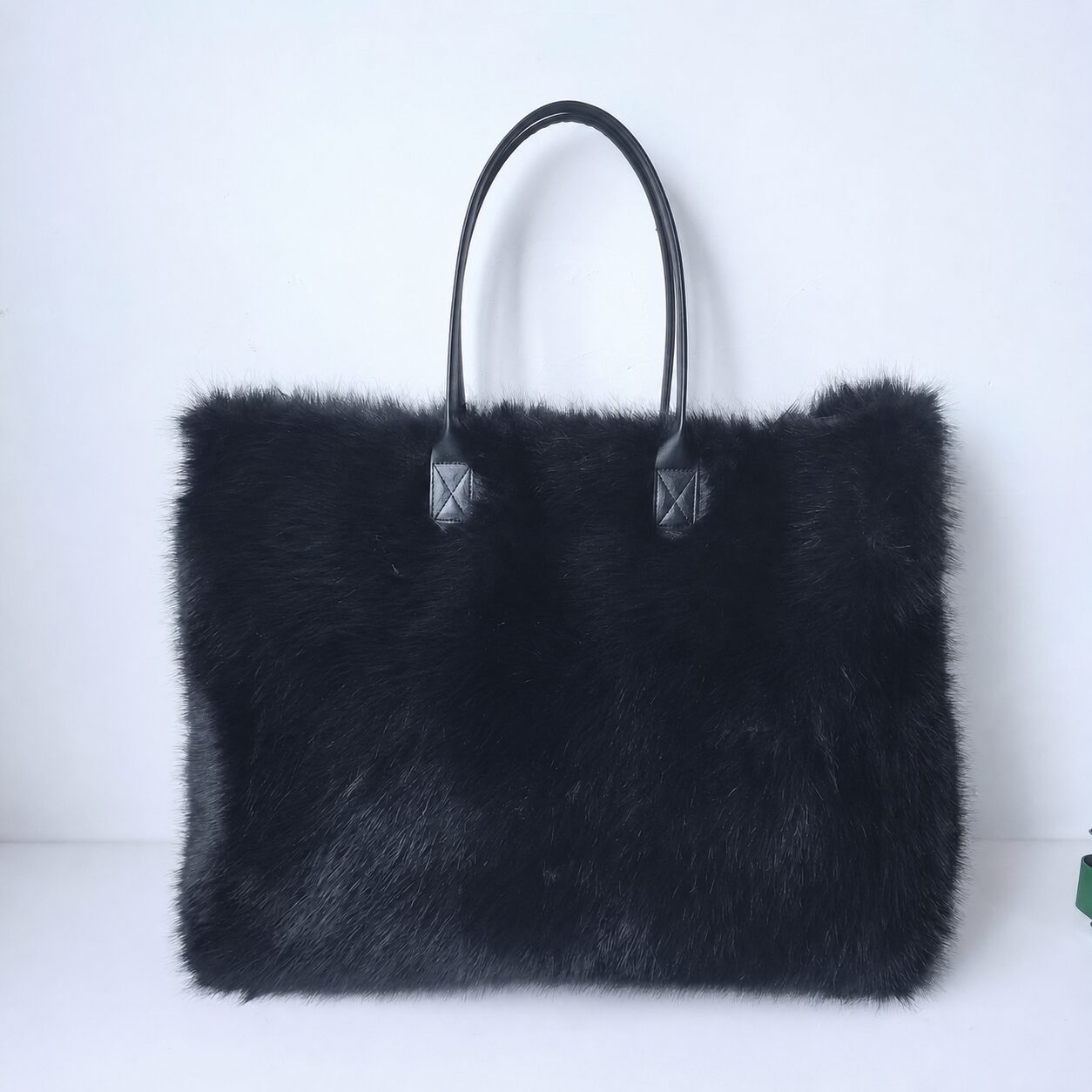 De-identified long-pile plush trade-show retail tote